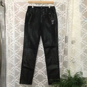 Zara Women’s Black Glossy Denim Frayed Skinny Jeans Size 4